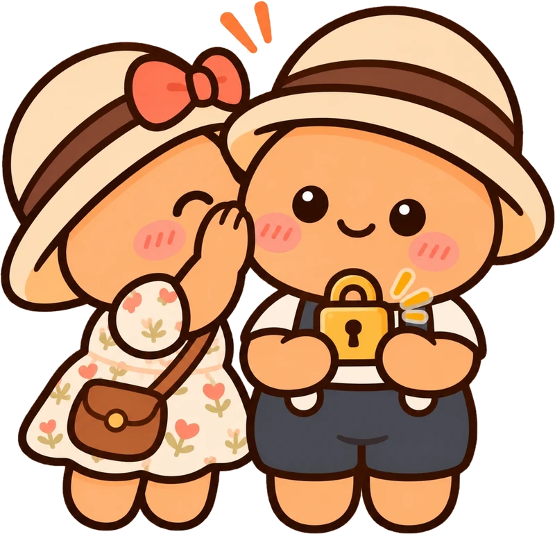 She whispers to him while he holds a small golden padlock
